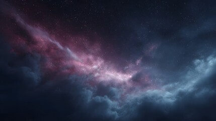 Obraz premium A vibrant pink and purple nebula glows amidst dark clouds and countless stars in the infinite expanse of deep space