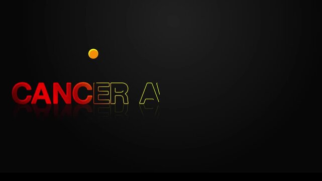 animated jumping or bouncing ball of cancer awareness text word lettering typography glow neon reveal, Bright letters jump in the inscription cancer theme video,motion seamless loop rainbow type on bl