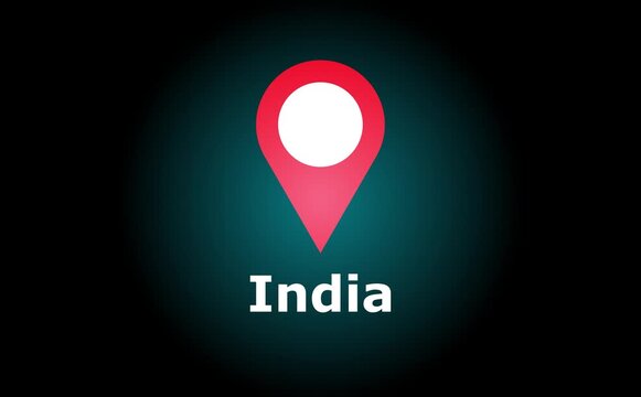 Red location pin with white circle on dark background with india text in the center below it