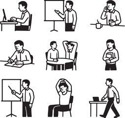 office actions black and white vector illustration, consistent line weight, SVG ready.eps