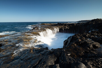 Long-Exposure Ocean Waterfall at El Bufadero de La Garita, Gran Canaria