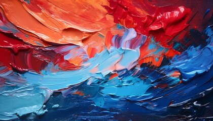vibrant close up of brush strokes on colorful canvas showcasing spectrum of hues from red to blue revealing emotional tension and artistic expression