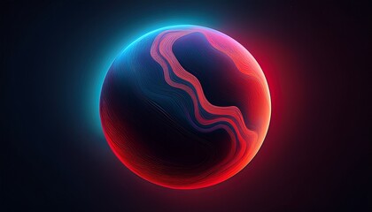 minimalist abstract planet with red and blue gradient glow on black background