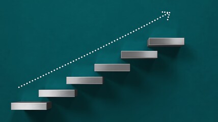 Stairway graphic with dotted arrow indicating upward progress and growth