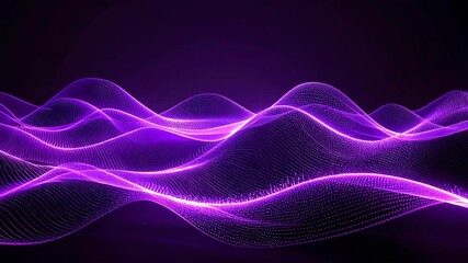 Abstract purple digital landscape with flowing dotted particle waves against a dark background, elegant and futuristic for technology concepts. - Powered by Adobe