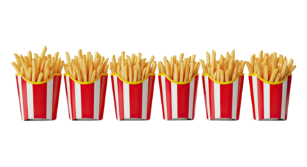 Delicious French Fries in Red Striped Containers.