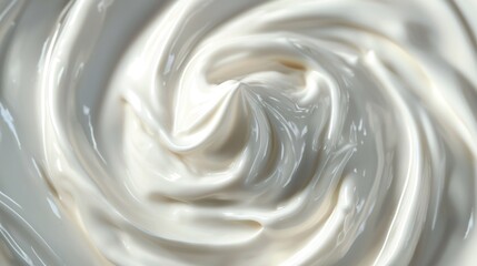 A swirl of creamy white yogurt with a hint of yellow, swirling around in a circular motion.