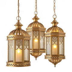 Obraz premium Exquisite ornate brass moroccan style hanging lanterns illuminating a space