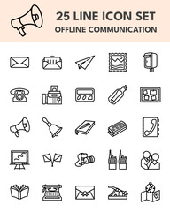 vintage analog icon set mail telephone paper document communication media symbol retro offline interaction concept minimal outline style