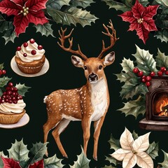 Cute Deer Surrounded by Holiday Decorations and Treats