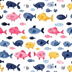 Colorful Cartoon Fish Pattern with Various Shapes and Sizes