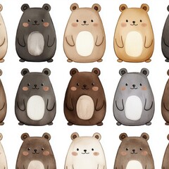 Cute Cartoon Animal Characters with Bear Designs in Various Colors