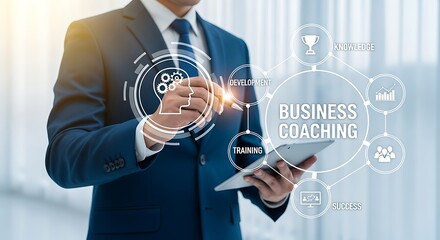 Businessman using digital interface for business coaching and strategy