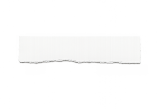Ripped white paper strip on transparent background creating torn edge effect for notes and messages