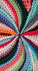 Colorful Crocheted Blanket Spiral Pattern Close Up Texture Detail Handmade Craft