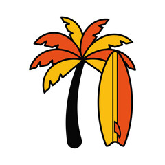 Naklejka premium Palm Tree and Surfboard Summer Beach Illustration