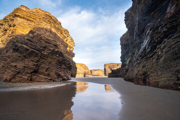 Beach of the Cathedrals view at sunset. Seascape. Lugo. Galicia. Spain