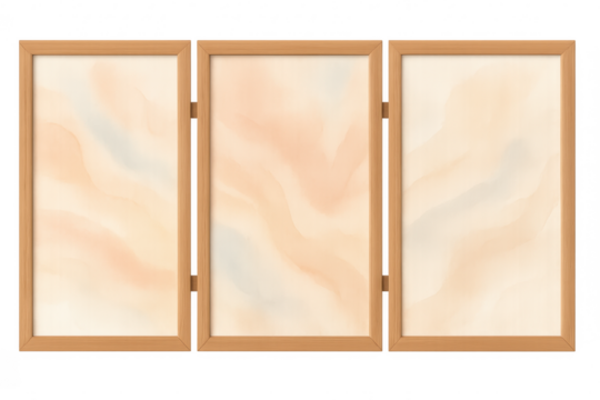 Triptych wood frames with soft abstract watercolor art