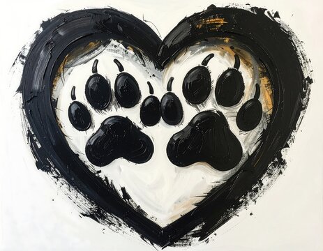 Black Bear Paw Prints in Heart Shape. - Powered by Adobe