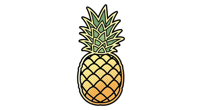 Whimsical pineapple illustration with halftone texture and bold outlines