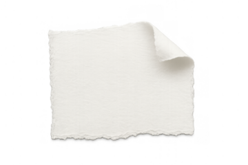 White textured torn paper piece with a curled corner blank for copy space, isolated on transparent background