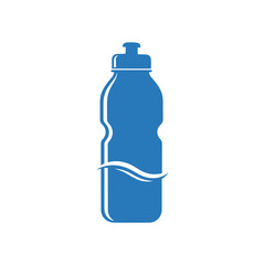 Blue sports water bottle with a push-pull cap and a white wave design, depicted as a simple vector icon.