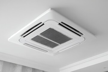 Ceiling Cassette Type DC Air Conditioner. Industrial Machinery. Refrigeration and Heat Exchange Equipment. Modern Central Air Conditioning System Chilled Water. Mounted square shape HVAC fan coil unit