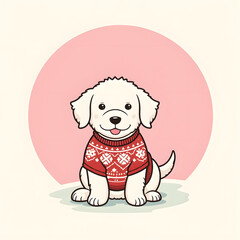 Fototapeta premium Festive puppy wearing Christmas sweater in pastel circle, holiday cheer