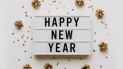 A festive New Year's Eve celebration banner for 2026 with elegant golden numbers hanging