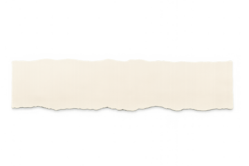 Torn beige paper strip presenting wavy edges. Minimalist design creating a blank banner or note on a transparent background