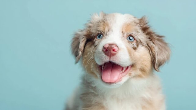 portrait of a dog on blue background