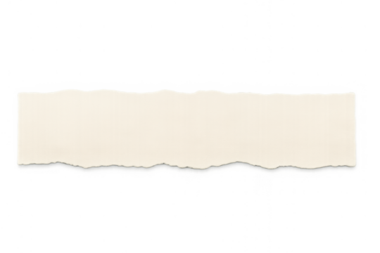 Torn beige paper strip presenting wavy edges. Minimalist design creating a blank banner or note on a transparent background