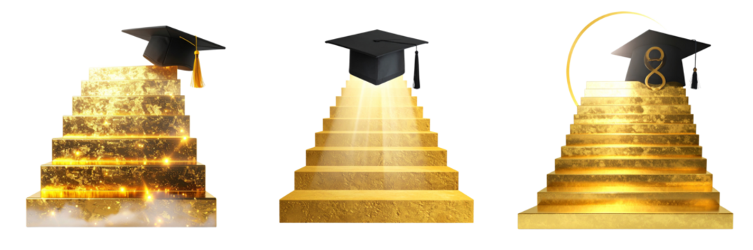  Dreamlike Glowing Staircase with Graduation Cap – Academic Success Concept PNG