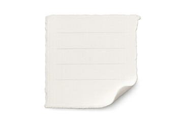 Fototapeta premium Torn line paper sheet for notes and reminders, empty blank paper with curled corner on transparent background
