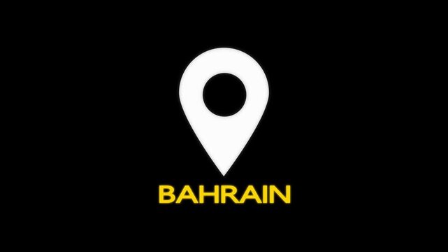 Bahrain is looping Location Pins over the country. Location of the Country of Bahrain, sign animated with alpha channel, 4k video, and GPS location tracking icon