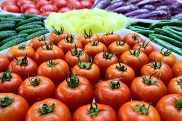 Fresh and appetizing vegetable presented at a agricultural products fair. Selective focus. Photographed in natural light.