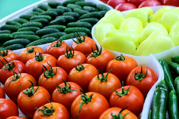 Fresh and appetizing vegetable presented at a agricultural products fair. Selective focus. Photographed in natural light.