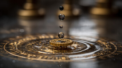 A quantum chip levitates above a magnetic surface, glowing with soft neon highlights. Hyperrealistic rendering emphasizes futuristic technology, precision engineering, and advanced computing concepts.