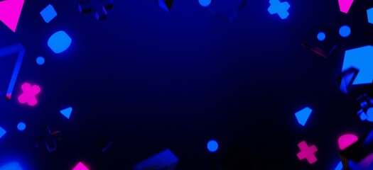 3d illustration rendering of y2k 2000s gaming technology futuristic fantasy metaverse cyberpunk sci-fi display podium pedestal stage room abstract background in neon-glow © issaronow