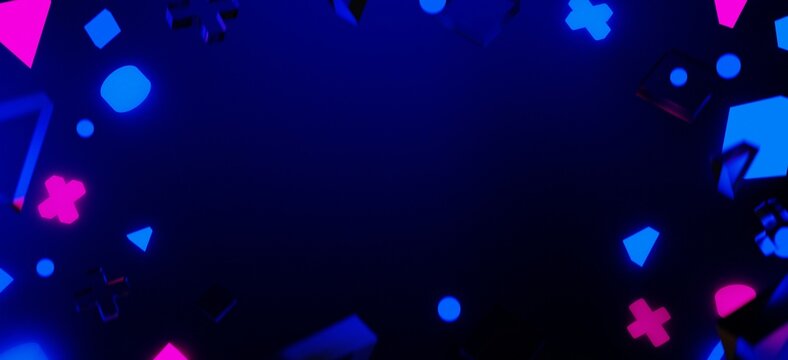 3d illustration rendering of y2k 2000s gaming technology futuristic fantasy metaverse cyberpunk sci-fi display podium pedestal stage room abstract background in neon-glow