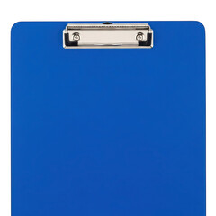 Blue clipboard with metal clip isolated on transparent background
