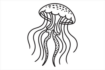 Hand Drawn Jellyfish Illustration  Black and White Marine Art