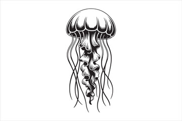 Hand Drawn Jellyfish Illustration  Black and White Marine Art