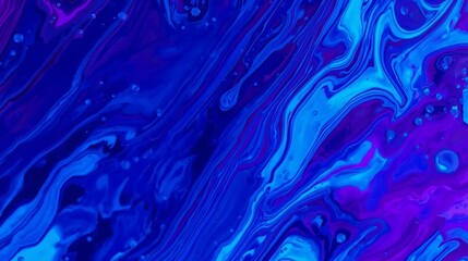Abstract fluid background, bright neon blue and deep violet flow, high resolution, macro photography style.