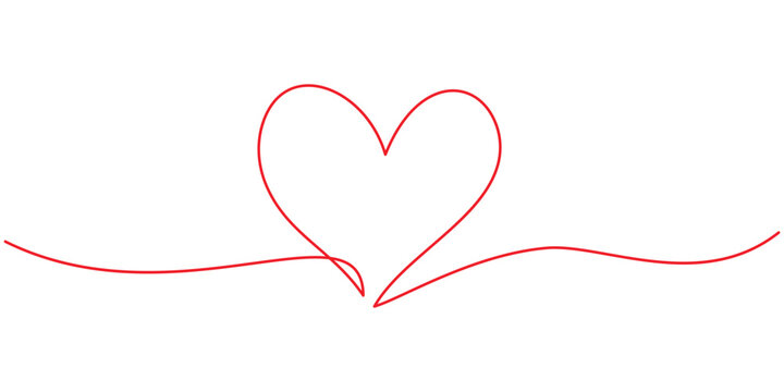Heart icon hand drawn. Heart continuous red line drawing. one line art sketch heart. Symbol love.