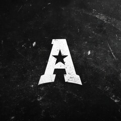 A grunge textured letter 'A' with star inset on a scratched, dark, weathered surface