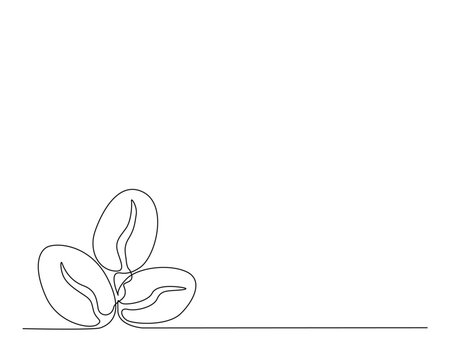 Continuous one line drawing of coffee beans. Roasted ccoffee beans line art vector illustration. Editable stroke.