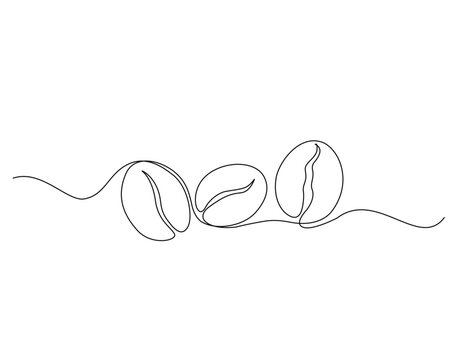 Continuous one line drawing of coffee beans. Roasted ccoffee beans line art vector illustration. Editable stroke.