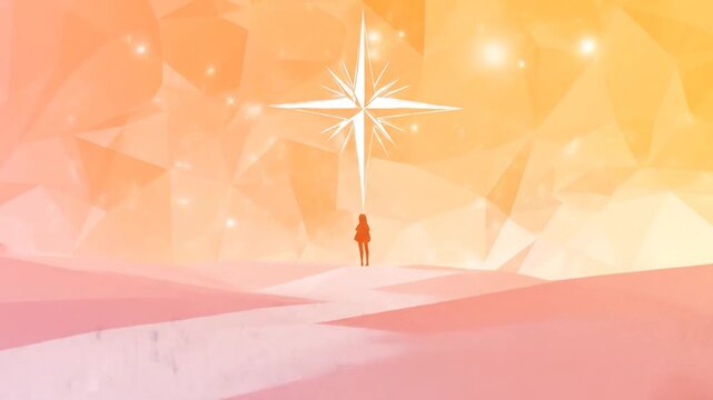 Abstract illustration of a person walking towards a glowing star