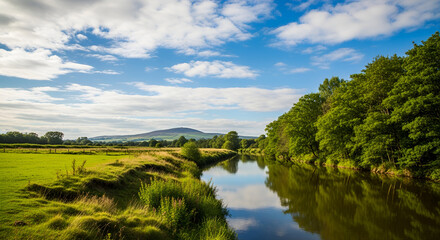 Leighton Reservoir in Nidderdale, North Yorkshire, UK in August 2022 with seriously low water levels due to no rainfall for many weeks resulting in a hosepipe ban. Horizontal. Copy space